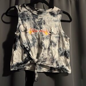 Hot Topic Skull/Fire Tie Dye Crop Top